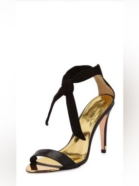 Ted Baker Sackina Leather and Suede Tie Heeled Sandals, Black EUR 40 US 9.5M